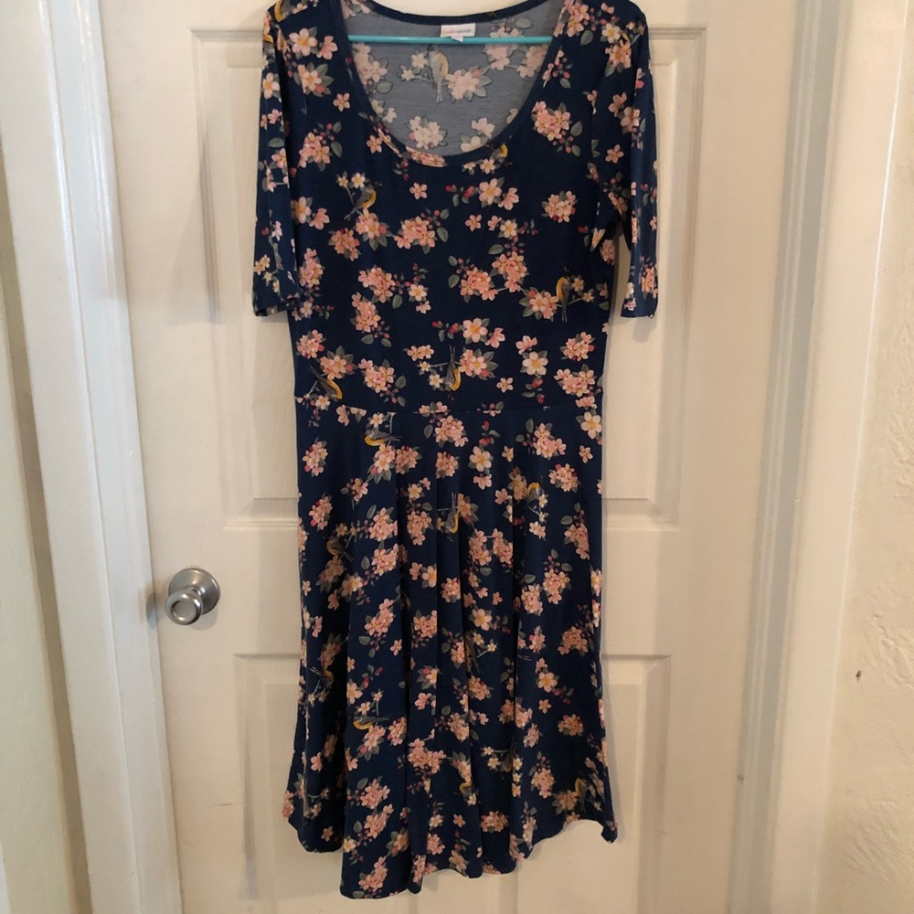 Lularoe XL Nicole- blue with flowers and birds